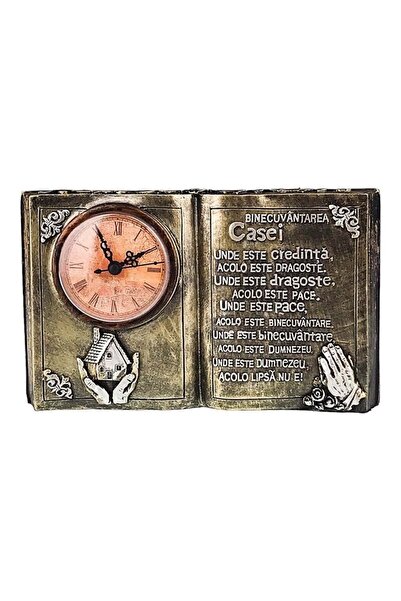 velve Statueta cu Ceas Analog din rasina, tip carte cu mesaj "Binecuvantarea ...