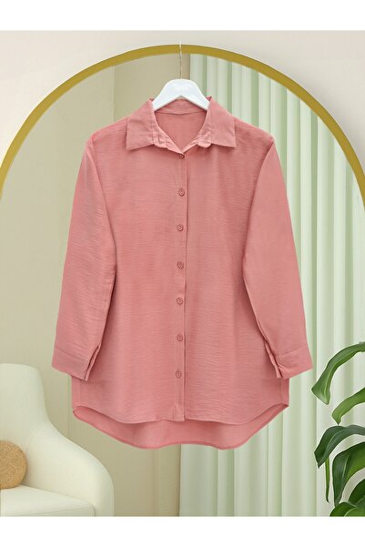 Modamorfo Long Buttoned Back Poplin Shirt -Yavruağzı
