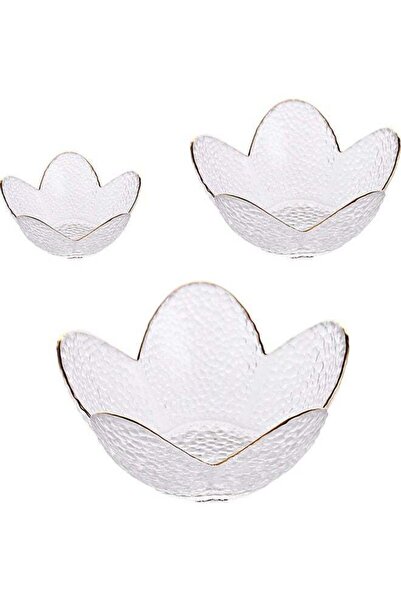 HALAMODO طبق رسم زجاجي ذهبي من 3 قطع لزهرة لوتس يونيكورن الشفافة 16.5 × 7.5 × 9 سم