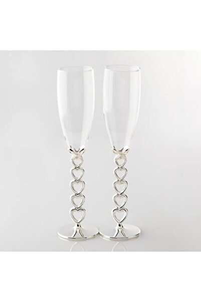 ORIAN طقم كؤوس زفاف على شكل قلوب فضية