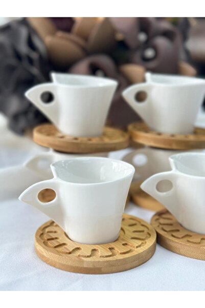 MD MİMOZA DEKOR Turkish Coffee Cup Belina Bamboo Porcelain 6 Person Set 12 Pieces