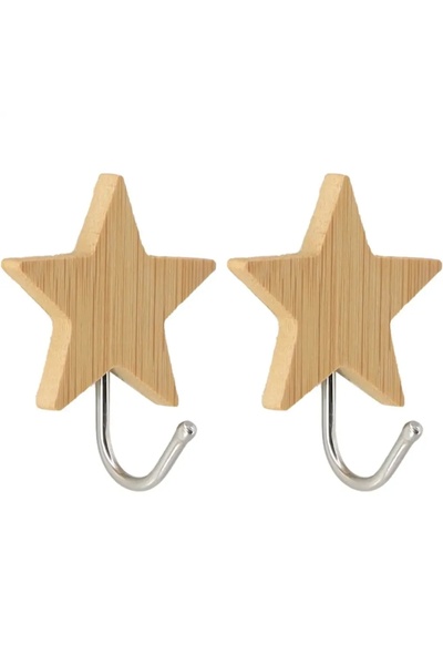 ACE مجموعة خطافات Tendance 3M المصنوعة من الفولاذ المقاوم للصدأ مع قاعدة من الخيزران (Etoile، قطعتان)