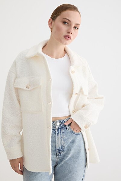 LEVURE Buklet Kumaş Kadın Mont EKRU