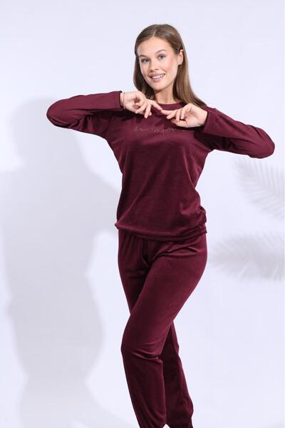 MEBA Women's Velvet Cuffed Leg Winter Pajama Set