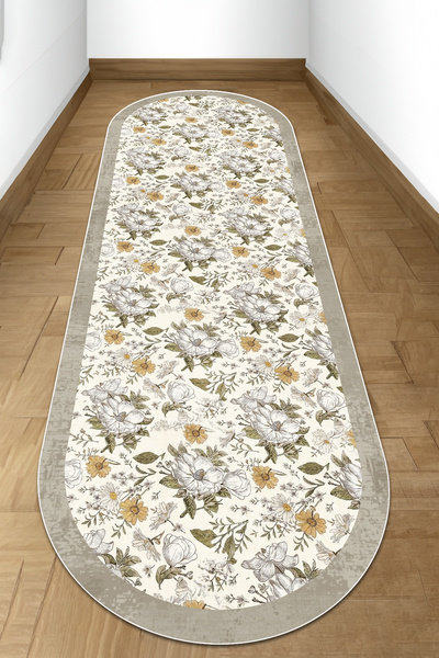 Yıkanabilir Dijital Baskılı Yolluk Halı Kaymaz Tabanlı Halı Yolluk Floral