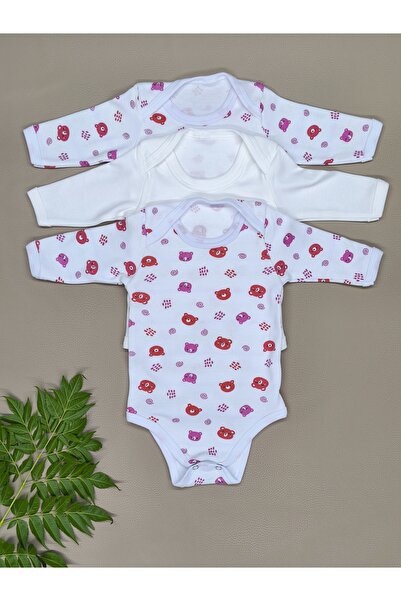 vieso بدلة أطفال من ثلاث قطع بأكمام طويلة ونمط دمية الدب مع أزرار كبس