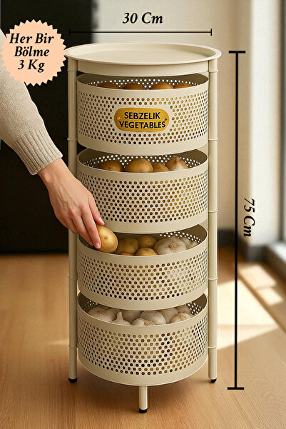 İnterlife 4 Bölmeli Patates ve Soğan Sepeti Patateslik Soğanlık Sebzelik Pasl...