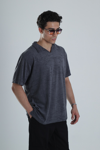 COCOPELLI Men's Anthracite Woven Fabric Relax Fit T-Shirt Coc1155