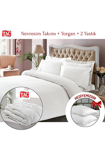 Taç Double Premium Basic Stripe Satin Duvet Cover Set Comforter Pillow