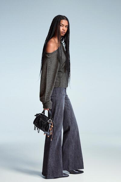 Bershka Çıtçıtlı geniş yaka kazak