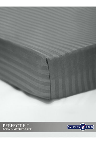 American Linen Single Striped Fitted Elastic Bedsheet with 1 Pillow Case 90 x 190 Cm Grey