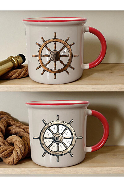 lili hediyelik كأسان أحمران مع دفة سفينة - أفكار هدايا للرجال، هدايا رائعة، ه...