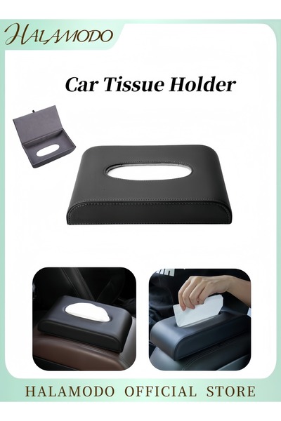 HALAMODO Car Tissue Box Paper Holder PU Leather Rectangular Tissue Holder Multifunctional Tissue Box