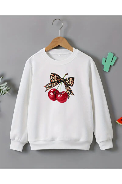 haha Kız Çocukları için Kiraz Baskılı Uzun Kollu T-shirt