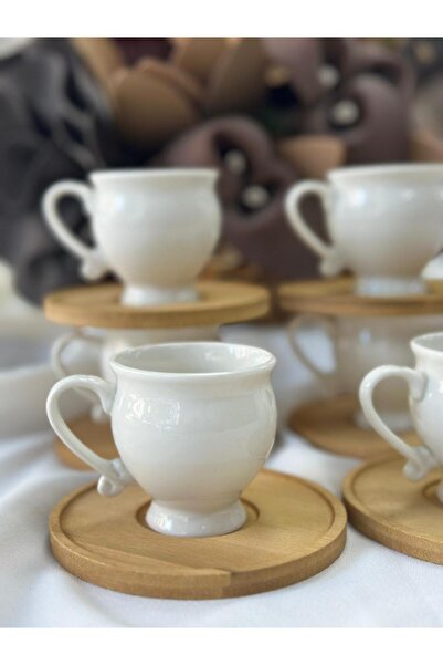 MD MİMOZA DEKOR Turkish Coffee Cup Lucia Bamboo Porcelain 6 Person Set 12 Pieces