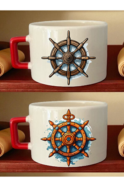 lili hediyelik طقم فناجين قهوة من قطعتين بتصميم دفة السفينة - هدية للختان، هد...