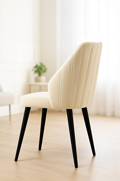 Renlife Sandalye 2 Adet Mutfak/Salon Sandalyesi Baby Face Kumaş Metal Siyah Ayak ( 2ADET KREM )