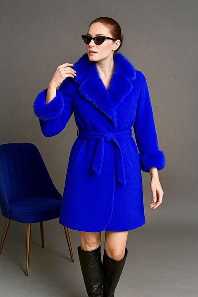 Levin Peak Sempa Fee Hakiki Kürk , Hakiki Alpaça Derisi Kadın Kaban Mavi