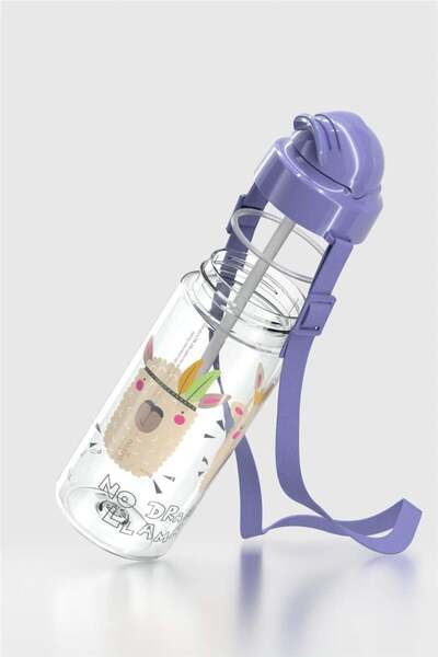 Renga Migo Patterned 500 ml Tritan Children's Water Bottle with Strap and Straw 912008 Lilac