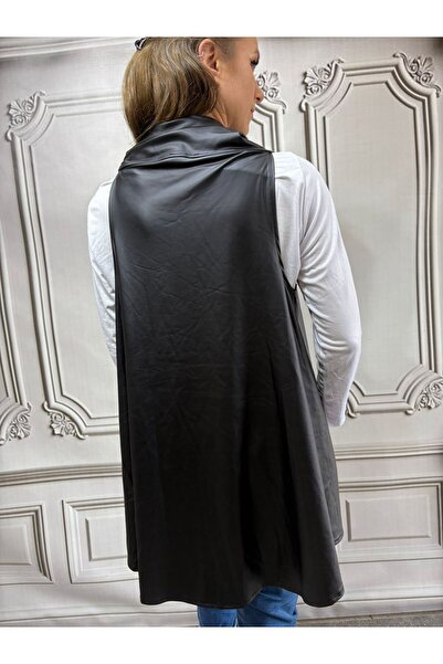 AGORATEKSTİL Women's Long Leather Vest and Cotton Blouse Set 2 Pieces