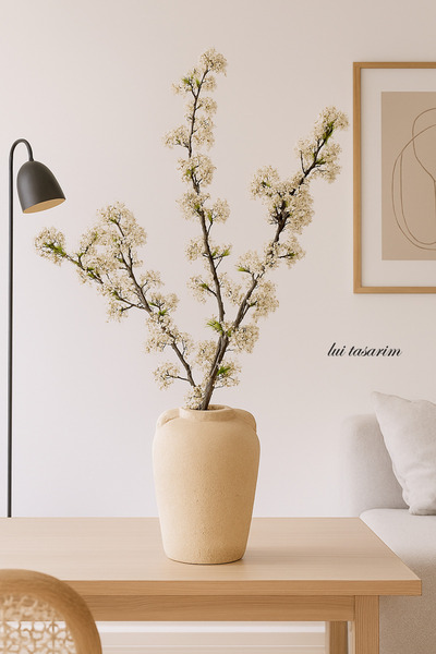 Lui Tasarım Küp Vazo Seramik Bej Renk Dokulu Modern 25Cm Avrupa JApandi İskandinav Tarzı