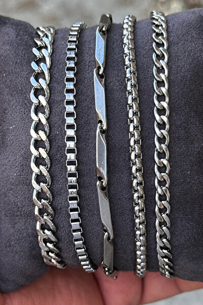 Takı Dükkanı 5 Pcs Stainless Steel Bracelet Set Gift for Husband Wife Friend Lover Scb75