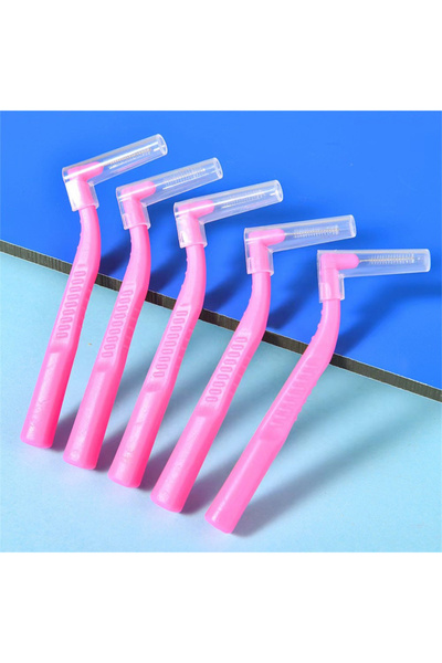 L&Wen L-Shaped Interdental Brushes Set, Non-Slip Dental Toothpick Floss for Braces 10PCS (0.6mm, Pink)