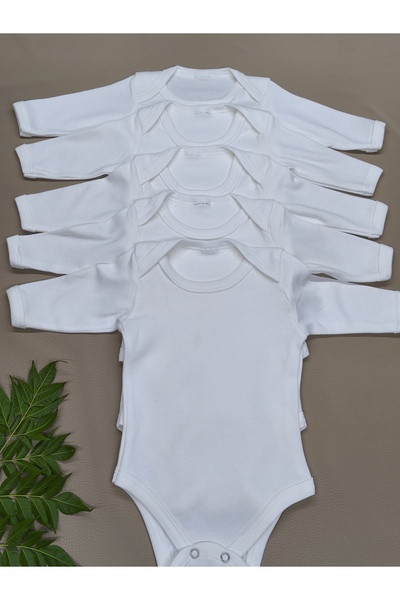 vieso 5-Piece Cotton Long Sleeve Bodysuit for Girls and Boys with Snap Fasteners