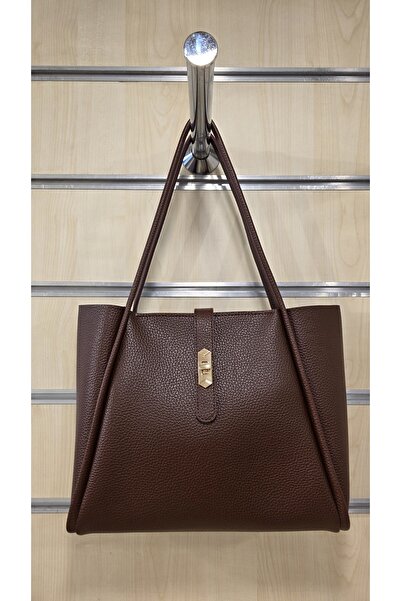 VİENCA Women's Large Shoulder Bag with Faux Leather Lock Detail