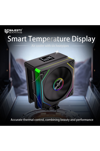 majesty CPU Air Cooler - 6 Heat Pipes, Digital Display, 120mm ARGB Fan, Intel and AMD Compatible