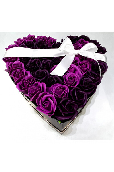 velve Aranjament floral inima cu trandafiri de sapun Special L, mov (double c...