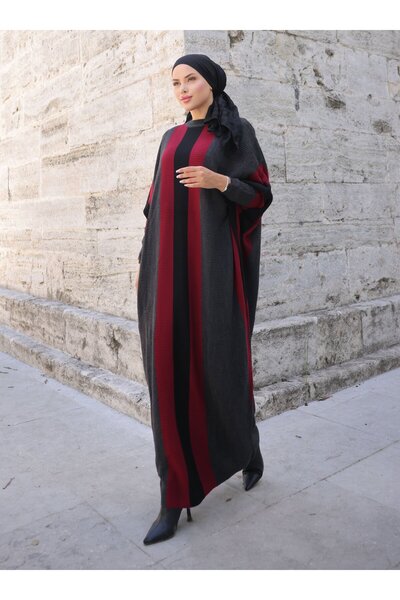 SAHRA BUTİK Bat Sleeve Knitted Dress - Anthracite-