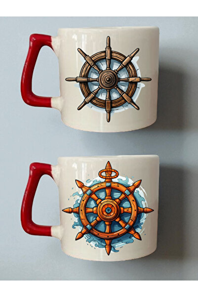 lili hediyelik Ship's Wheel 2-Piece Mug - Teacher's Day Gift, Graduation Gifts
