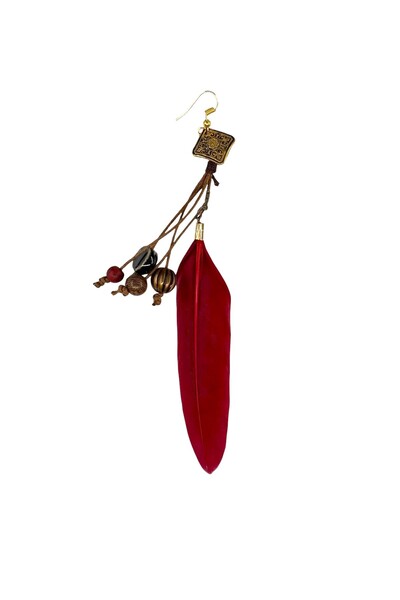 dela otantik Handmade Bohemian Feather and Beaded Earrings – Ethnic Authentic Artistic Design (Not a Pair, Single Earring)