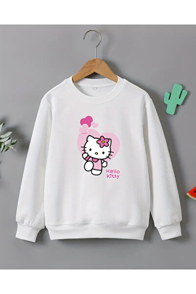 haha Kız Çocukları için Hello Kitty Baskılı Uzun Kollu T-shirt