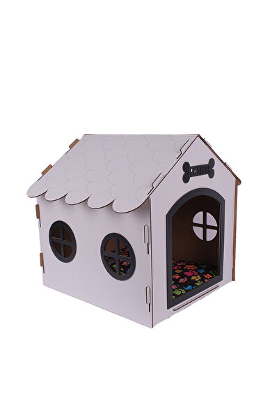 GOBYPET Ahşap Dekoratif Köpek Evi-Kulübesi, Küçük Irk Köpekler İçin Kulübe, Köpek Kulübesi Beyaz-Siyah