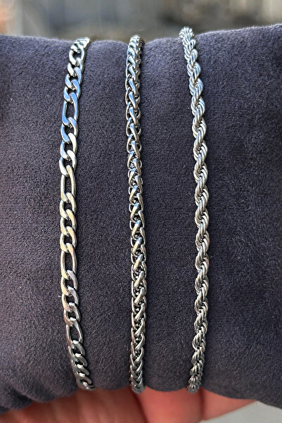 Takı Dükkanı 3Pcs Stainless Steel Bracelet Set Gift for Husband Wife Friend Lover Scb80