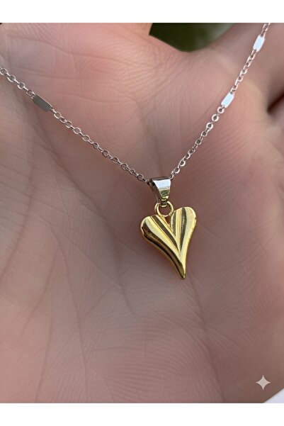 denars jewelry Steel Necklace with Heart Chain - Gold Heart - Does Not Tarnish