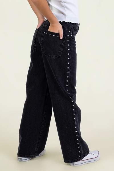 DMB BOYS & GIRLS Star Detailed Girls' Wide Leg Jeans with Pockets Wide Leg Jean