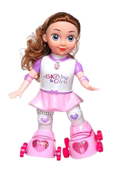 Toybox دمية تزلج تعمل بالبطارية، دمية وردية سحرية لطيفة مع حذاء تزلج ولعبة رقص مع ضوء وM