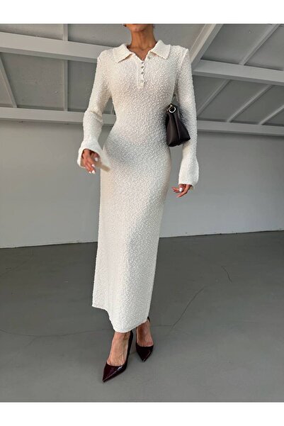 BOUQUET OF TULİP Polo Yaka Düğmeli Dokulu Elbise
