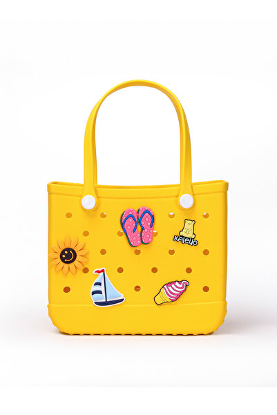 KALEIDO EVA Rubber Beach Tote Bag with 5 Summer Charms for Women & Family - (Yellow - Large)