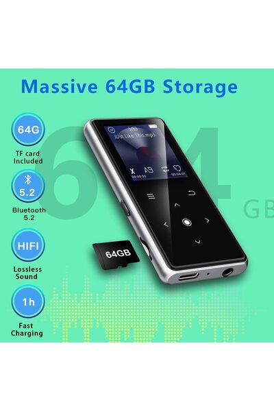 ON Electronics 64GB MP3 Player with Bluetooth 5.2, Music Player with Built-in HD Speaker