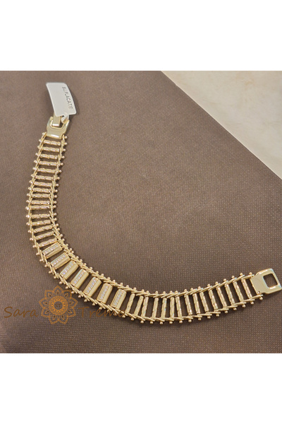 SaraTremo Bratara Imperiala – placata aur 14K, design geometric, 19 cm