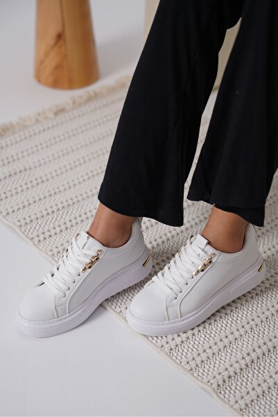 Zerenyus Nova Premium Women's White Sneaker with Gold Detail