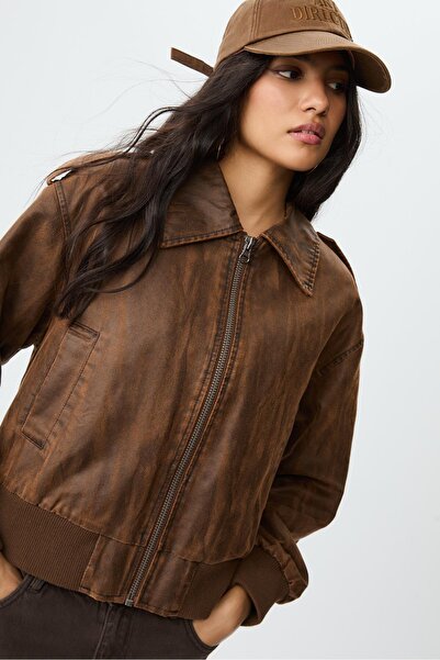 Stradivarius Suni kürk efektli kısa kombin ceket