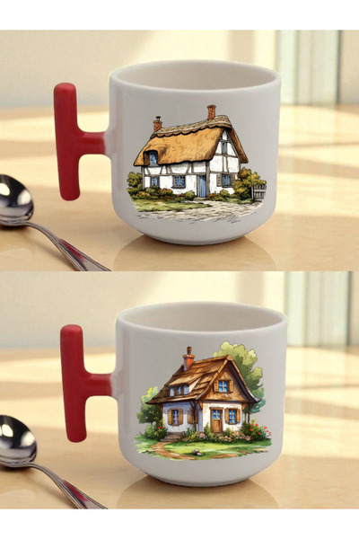 lili hediyelik كوب لاتيه مزدوج بتصميم منزل القرية - هدية يمكن تقديمها للمعلم،...