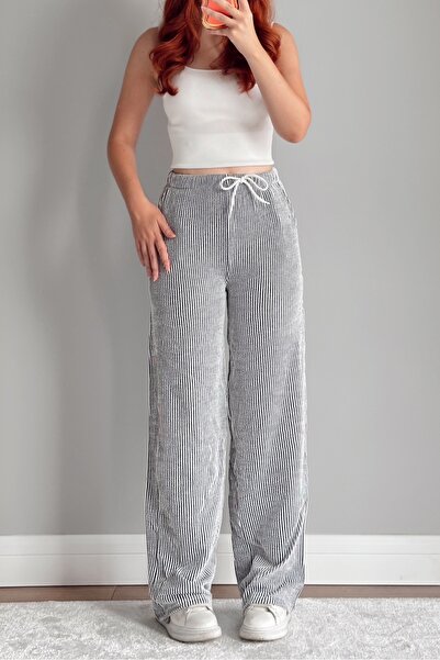 EFBUTİK Black Striped Waterway Palazzo Pants