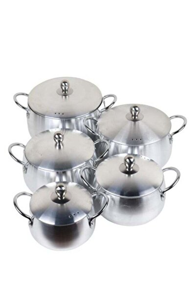 HOMEVEO 5 Piece Silver Aluminum Cookware Set