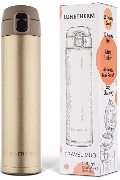 Lunetherm Sızdırmaz Vakumlu Çıft Katmanlı Mug Çelik Termos - Gold Altın
